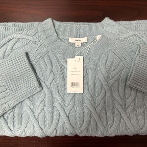 Vince Interlocking Cable Crew Sweater Wool Cashmere Blend Seaside Blue